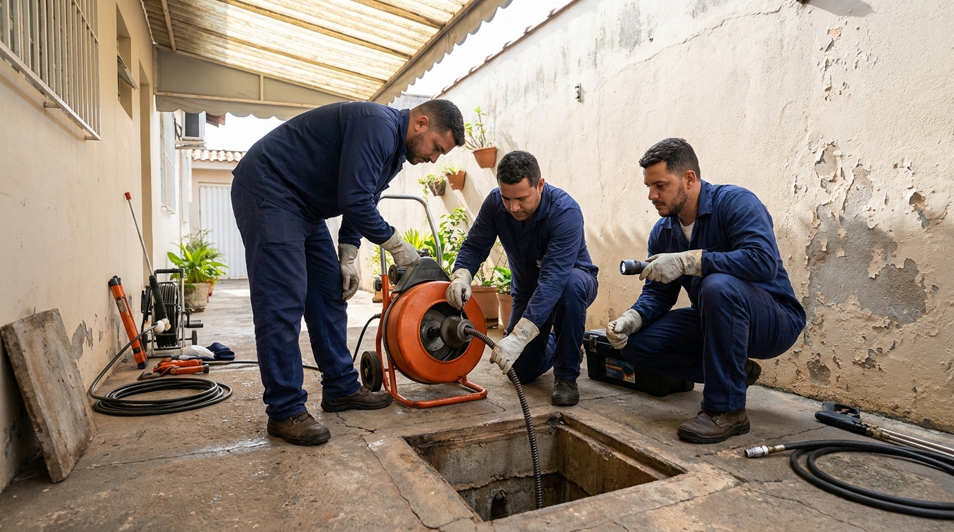 Desentupimento de esgoto com hidrojateamento em Indaiatuba‑SP