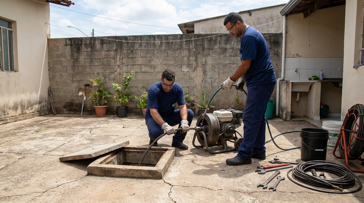Desentupimento de esgoto residencial em Indaiatuba‑SP