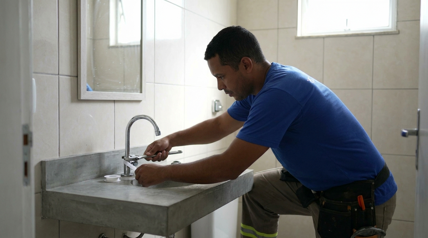 Encanador instalando torneira em Indaiatuba‑SP