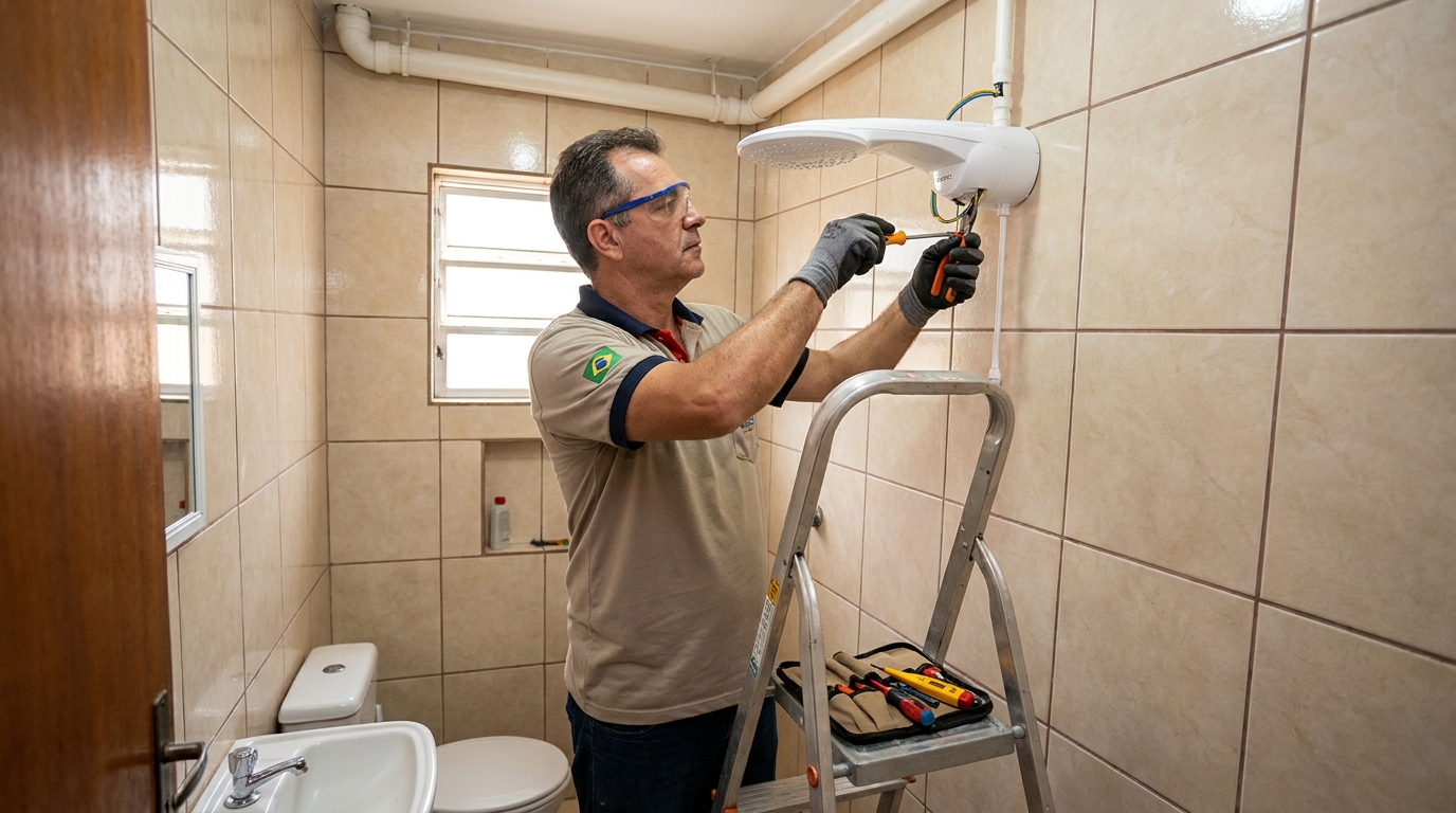 Instalação de chuveiro no banheiro em Indaiatuba‑SP