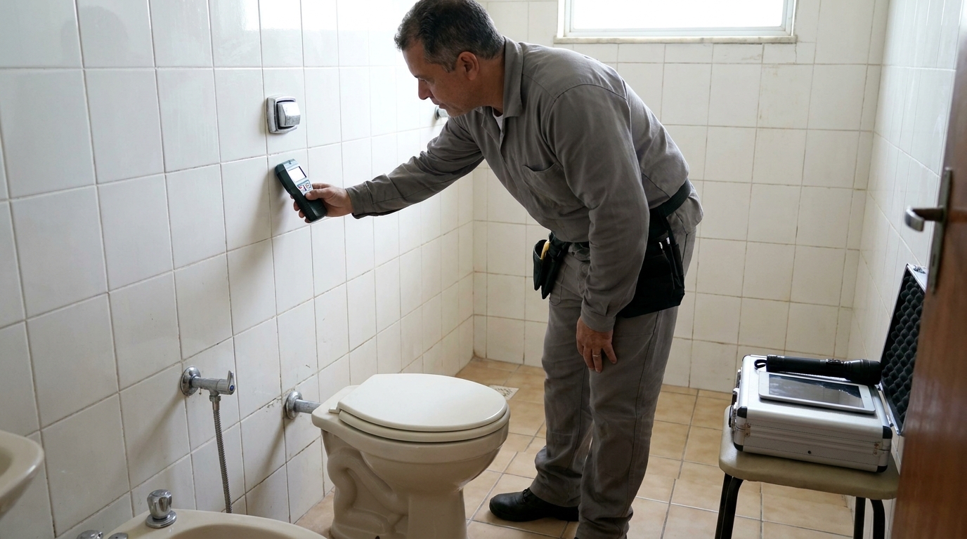 Técnico de caça vazamento analisando tubulação em Indaiatuba‑SP